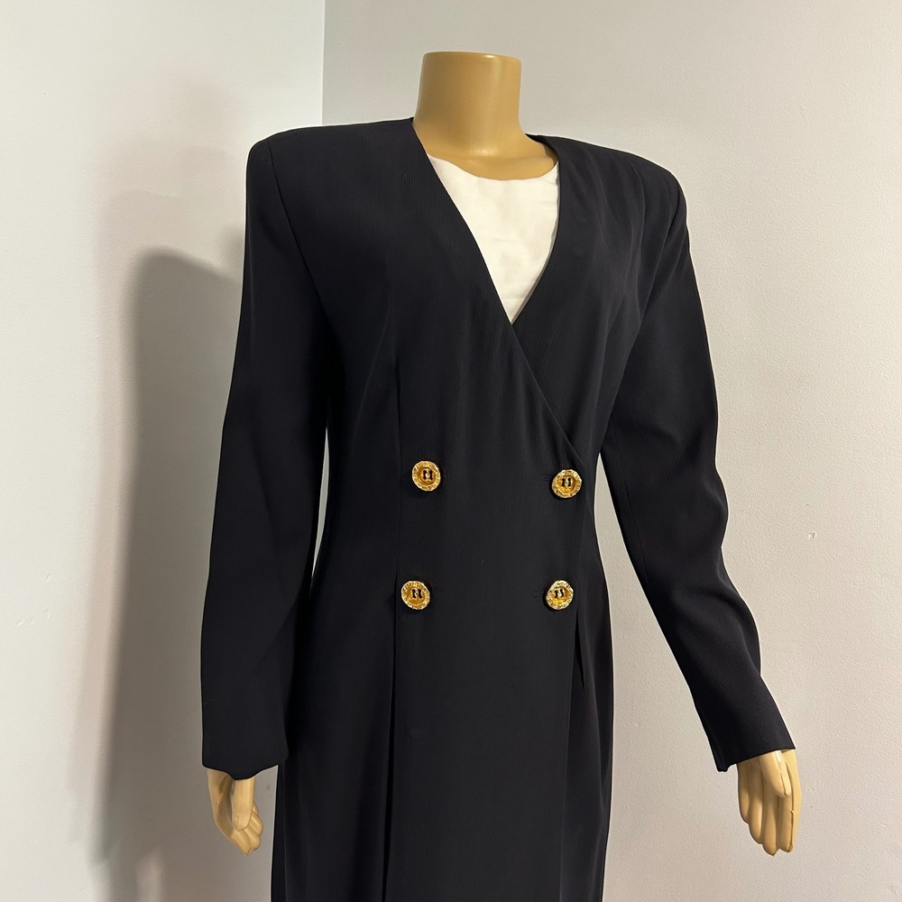Rena Lange Vintage West Germany Navy Wool Blend Double Breasted Dress size small - Picture 2 of 9
